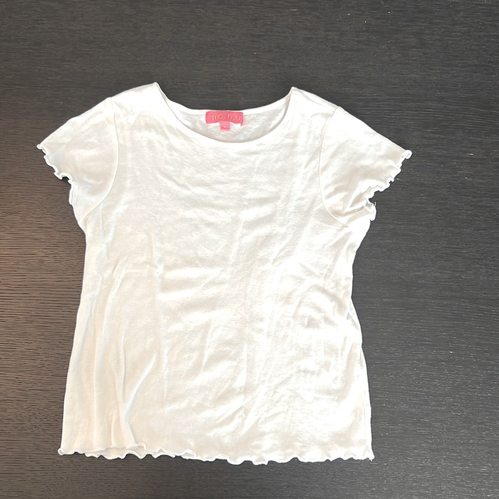 GIRLS me. n.u SIZE XL WHITE TSHIRT WITH LETTUCE TRIM